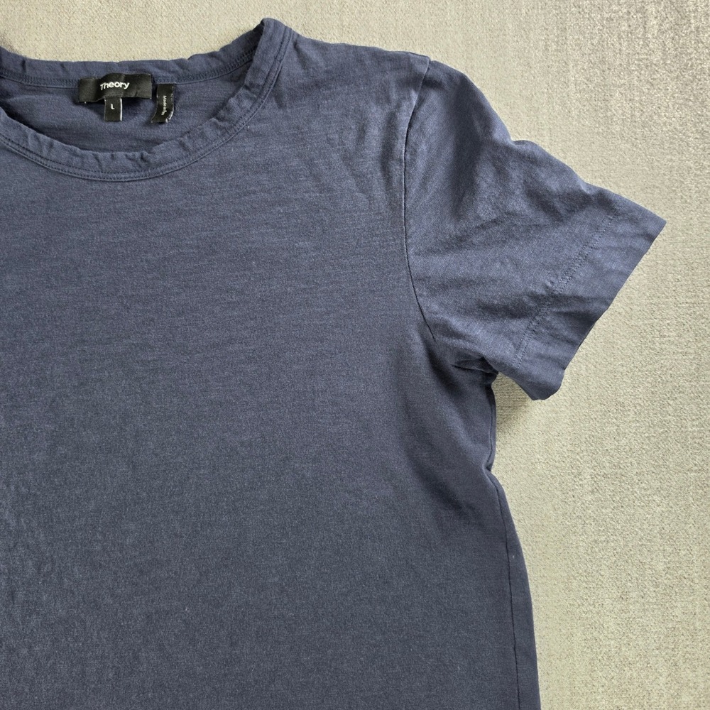 Theory‎ T-Shirt Women Large Blue Short Sleeve Linen Blend Crewneck Tee - Picture 8 of 15